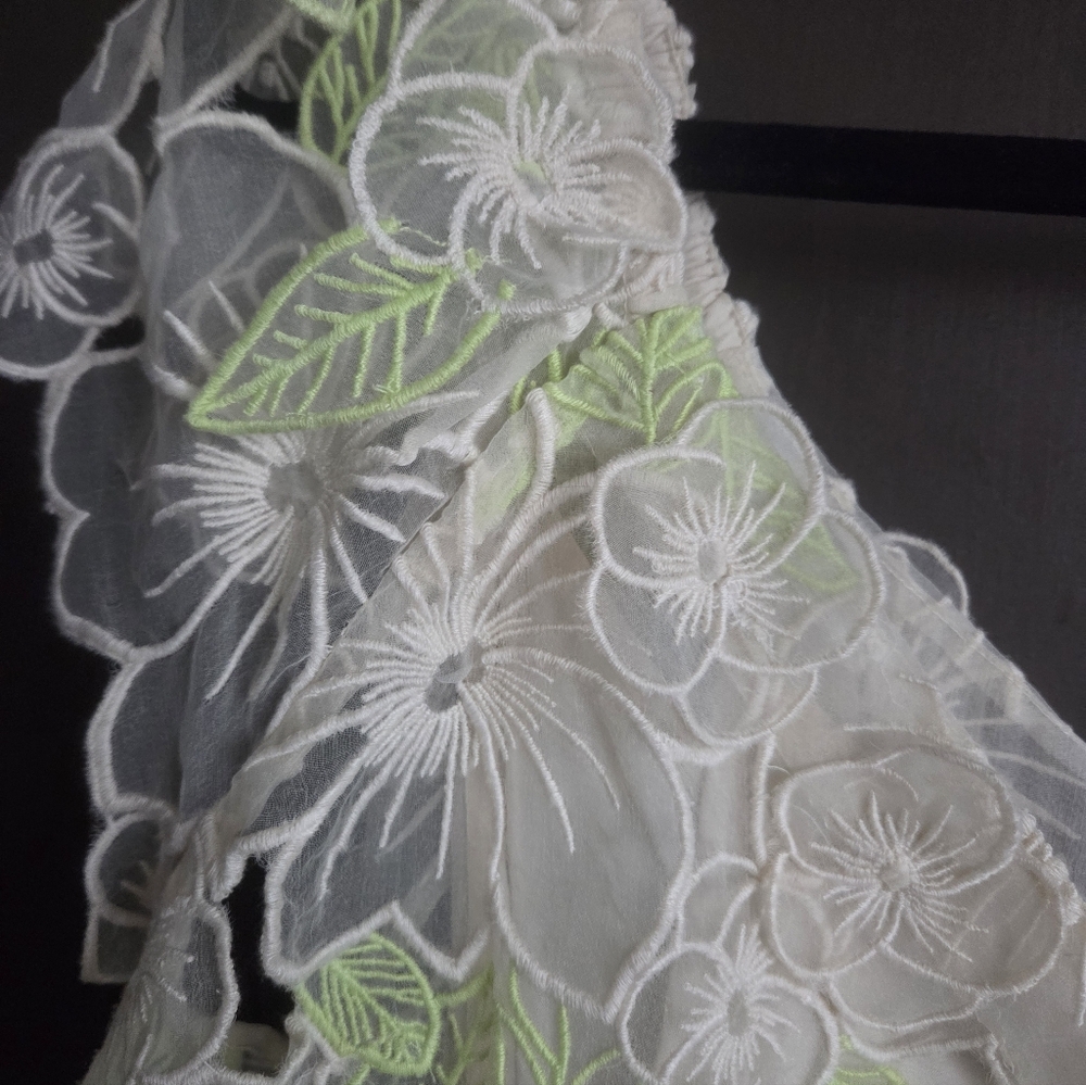 Anthropologie Sheer Applique Top - Ivory/green - XL - NWOT - Picture 7 of 9